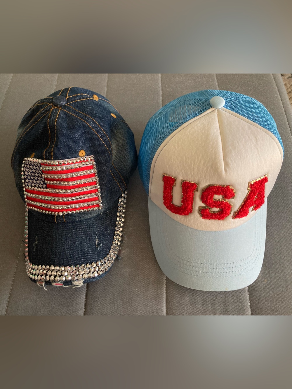 Bundle-USA Embellished Trucker hat Blue and White/ Denim Bling hat Rhinestone